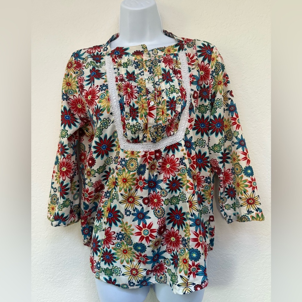 Vintage Floral Multicolor Women's Top Gold Star size L